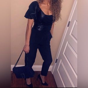 Black Vegan Leather Off-the-Shoulder Crop Top X-Small